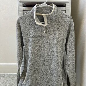 Eddie Bauer Heather Gray Quarter Snap with Cream Accents
